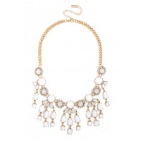 White Floral Fringe Bijoux Bauble Bib Necklace